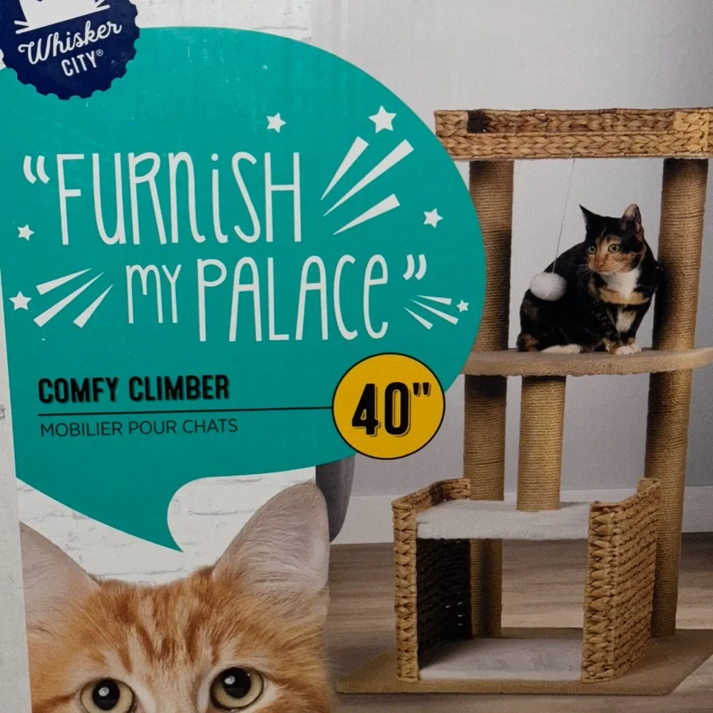 Cat Tree with Jute Posts - Cream and Brown